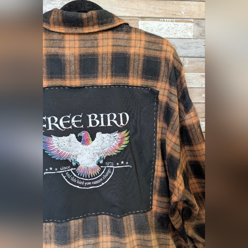 Free Bird Lynyrd Skynyrd Graphic Upcycled Flannel Shirt - Picture 5 of 15